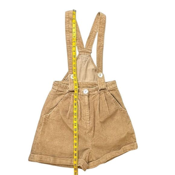 SeamsFriendly Khaki Beige Cotton Corduroy Short Dungaree Jumpsuit Size Small - Picture 11 of 16
